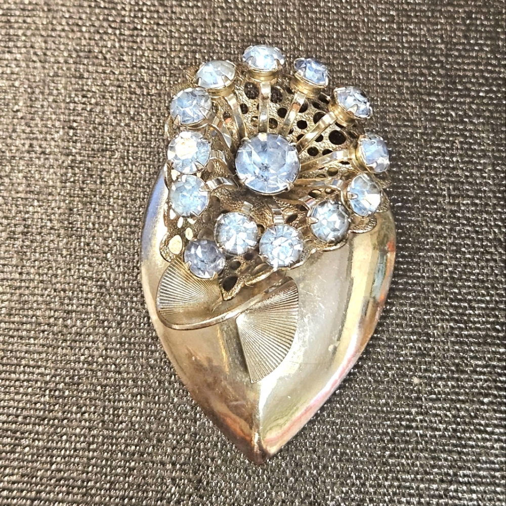 Vtg Art Deco Floral Light Blue Rhinestone Silver Tone Abstract Brooch Pin - Picture 2 of 6